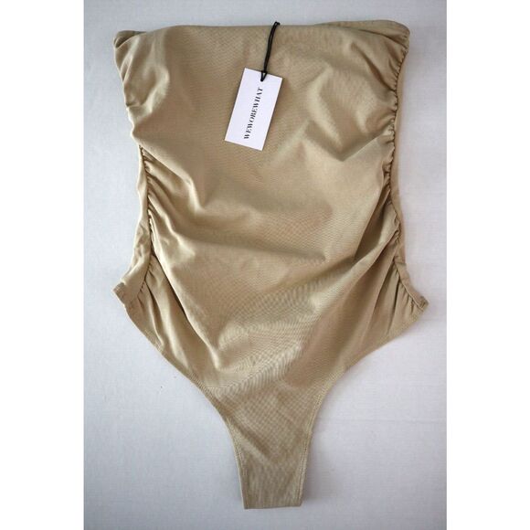 WeWoreWhat WWT109-01 Women's Sz Medium Beige Ruched Strapless Bodysuit - Picture 1 of 8